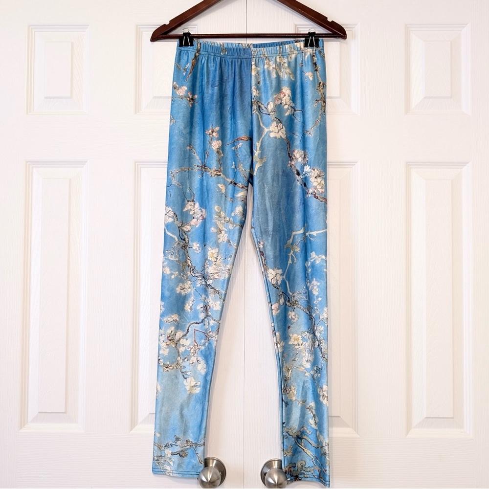 Lotus Brand Cherry Blossom Painting Fine Art Leggings Size Medium